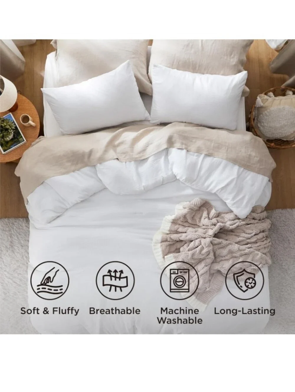 Bedsure Queen Comforter Set Prewashed Soft Bedding Set 3Pcs White 90